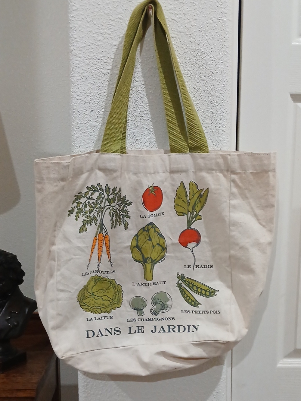 Canvas Garden Tote Bag with Green Handles